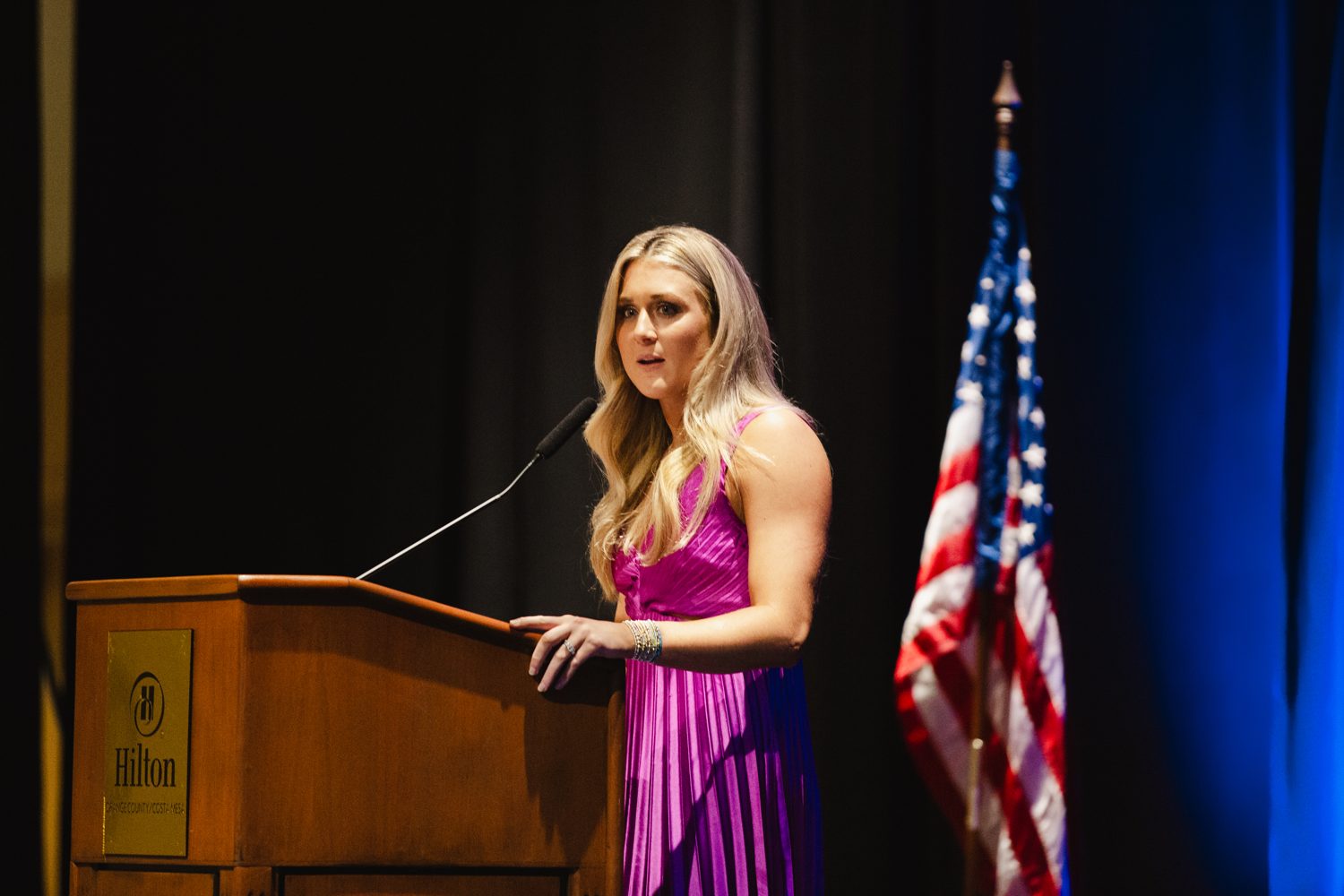 Riley Gaines speaking at the 2023 gala
