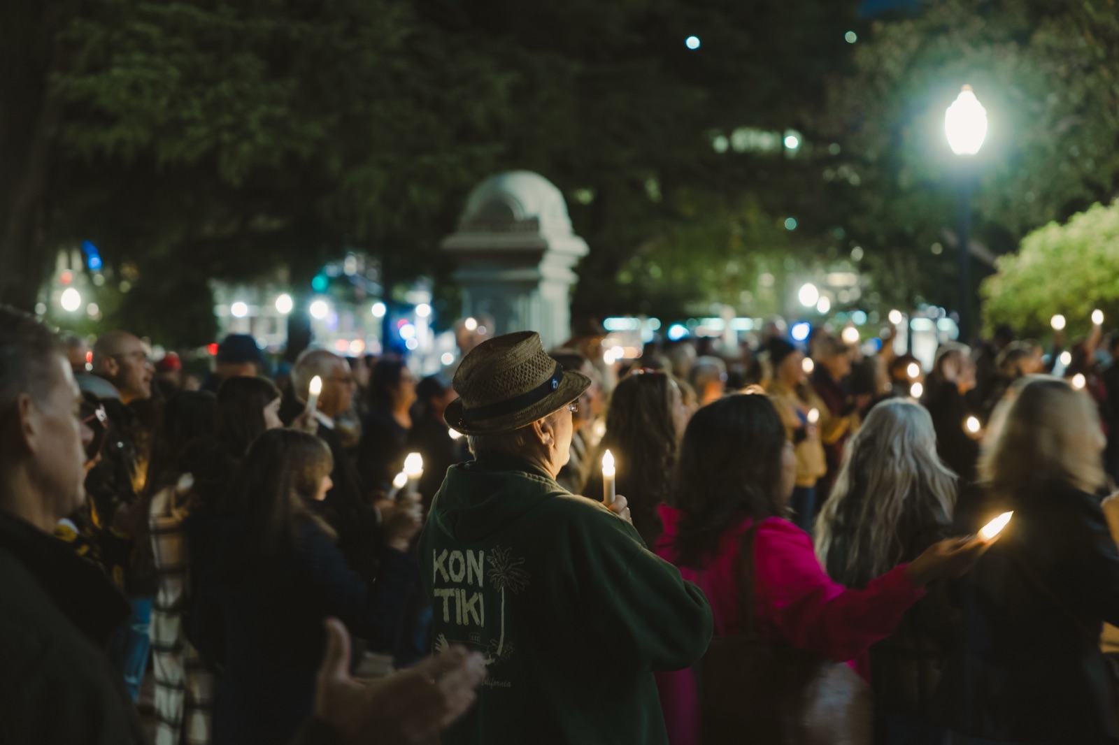Supporters gather for a candlelight prayer vigil at the California State Capitol.